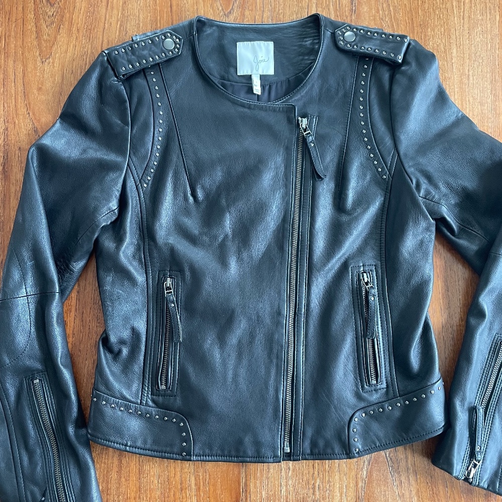 Joie Margolin 100% Leather Studded Black Moto Jacket XS